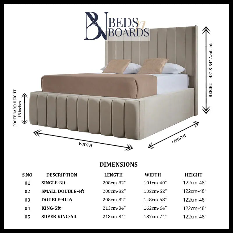 Monaco Wingback Curved Luxury Bed BedsnBoards