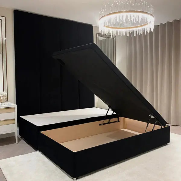 Noir Black Velvet Ottoman Divan Bed Base